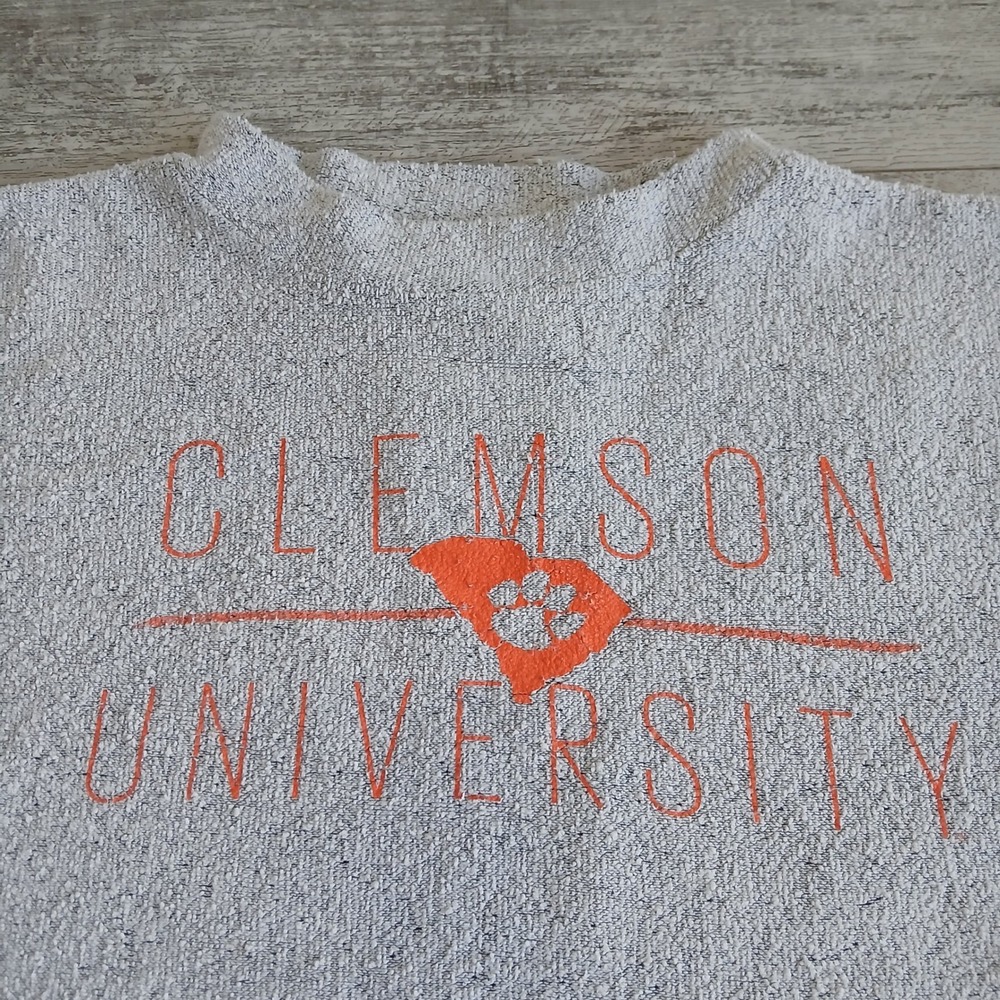 Clemson University Pressbox Comfy Terry Pullover Sweatshirt Orange Logo Large - Picture 3 of 9